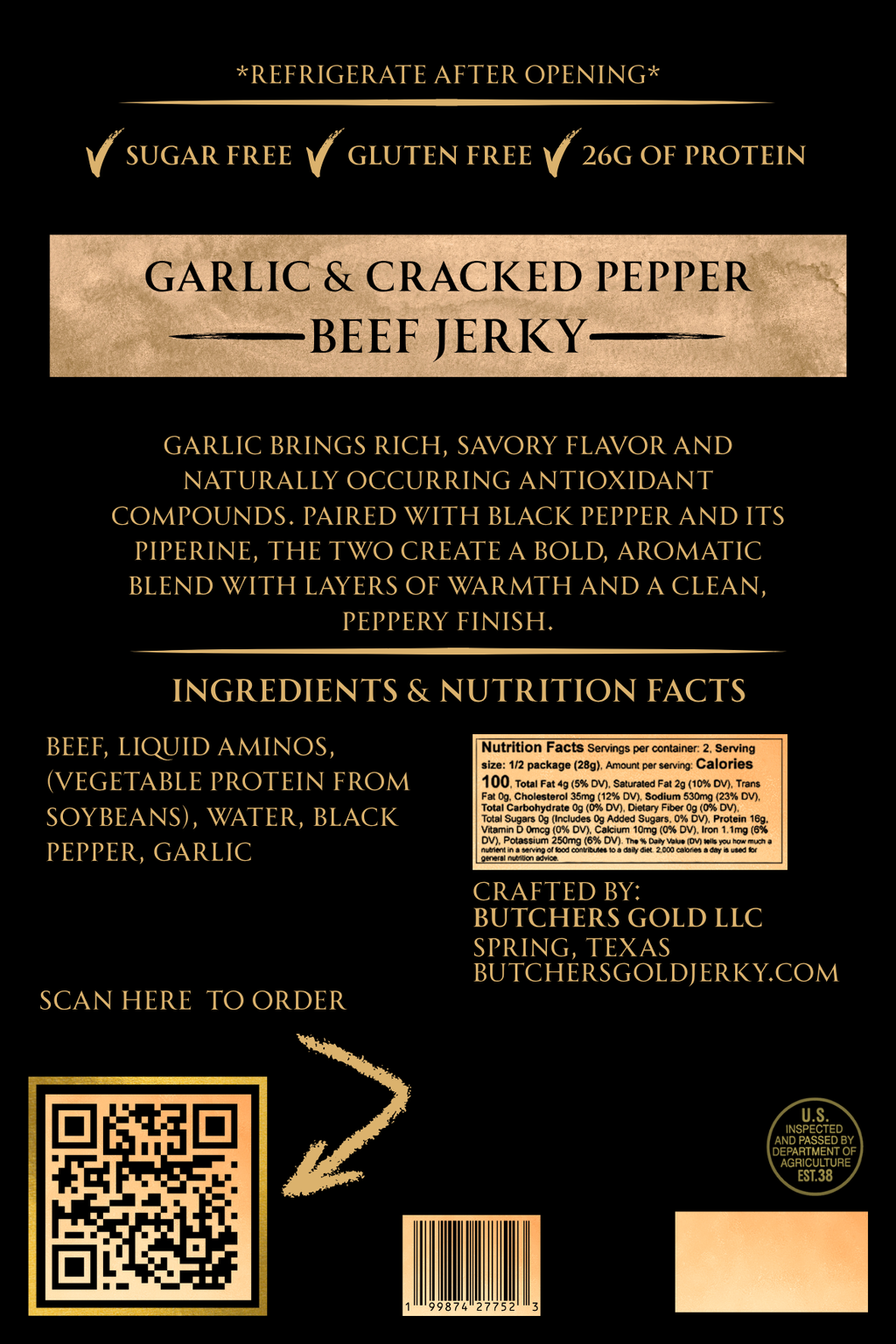 Garlic & Cracked Pepper Beef Jerky — By the Pound